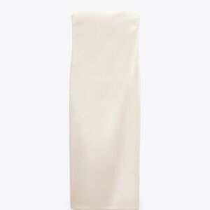 Zara Satin Strapless Cream Maxi Dress Size Medium